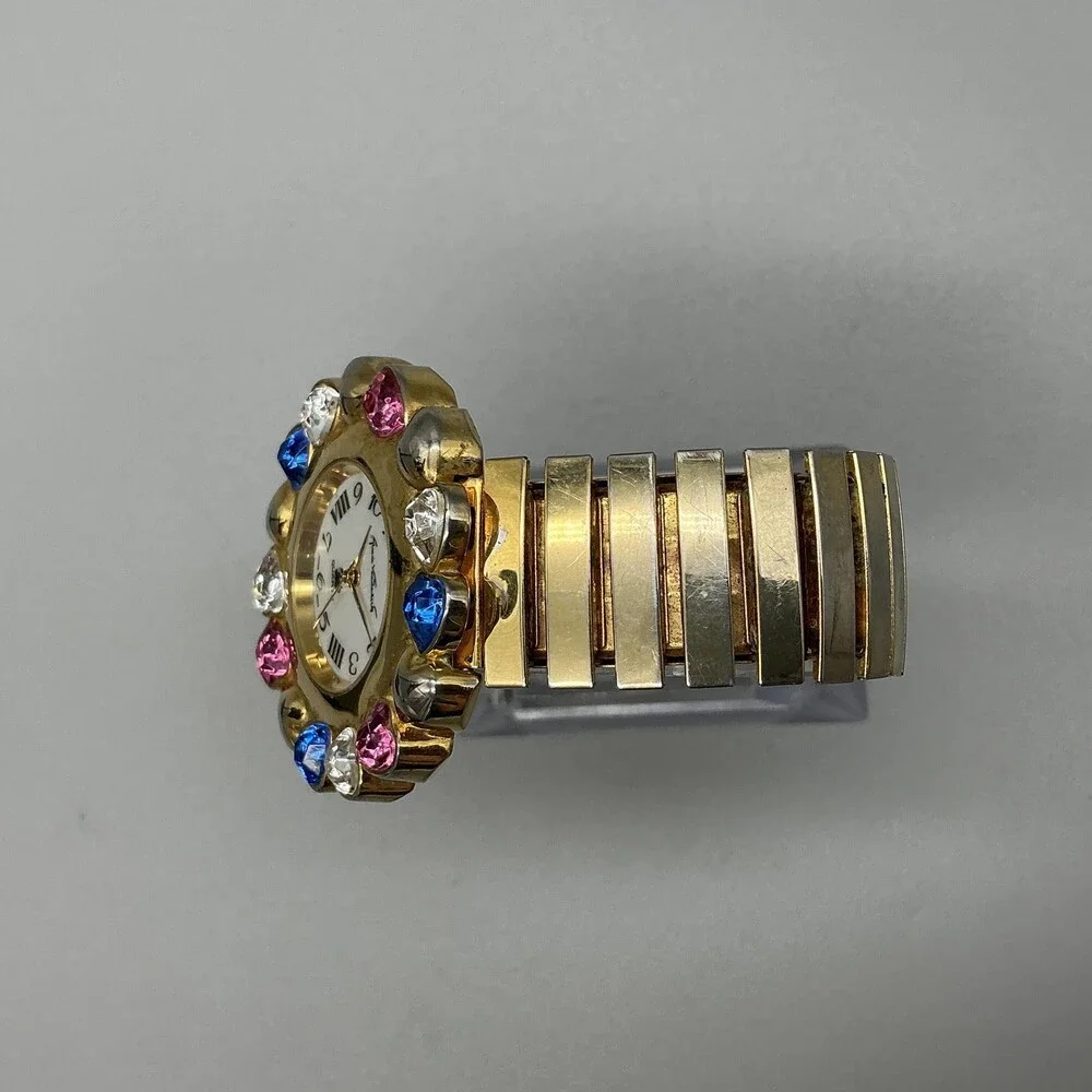 Vtg Gloria Vanderbilt V3700 Womens Watch 40mm Gold Heart Crystals New Battery